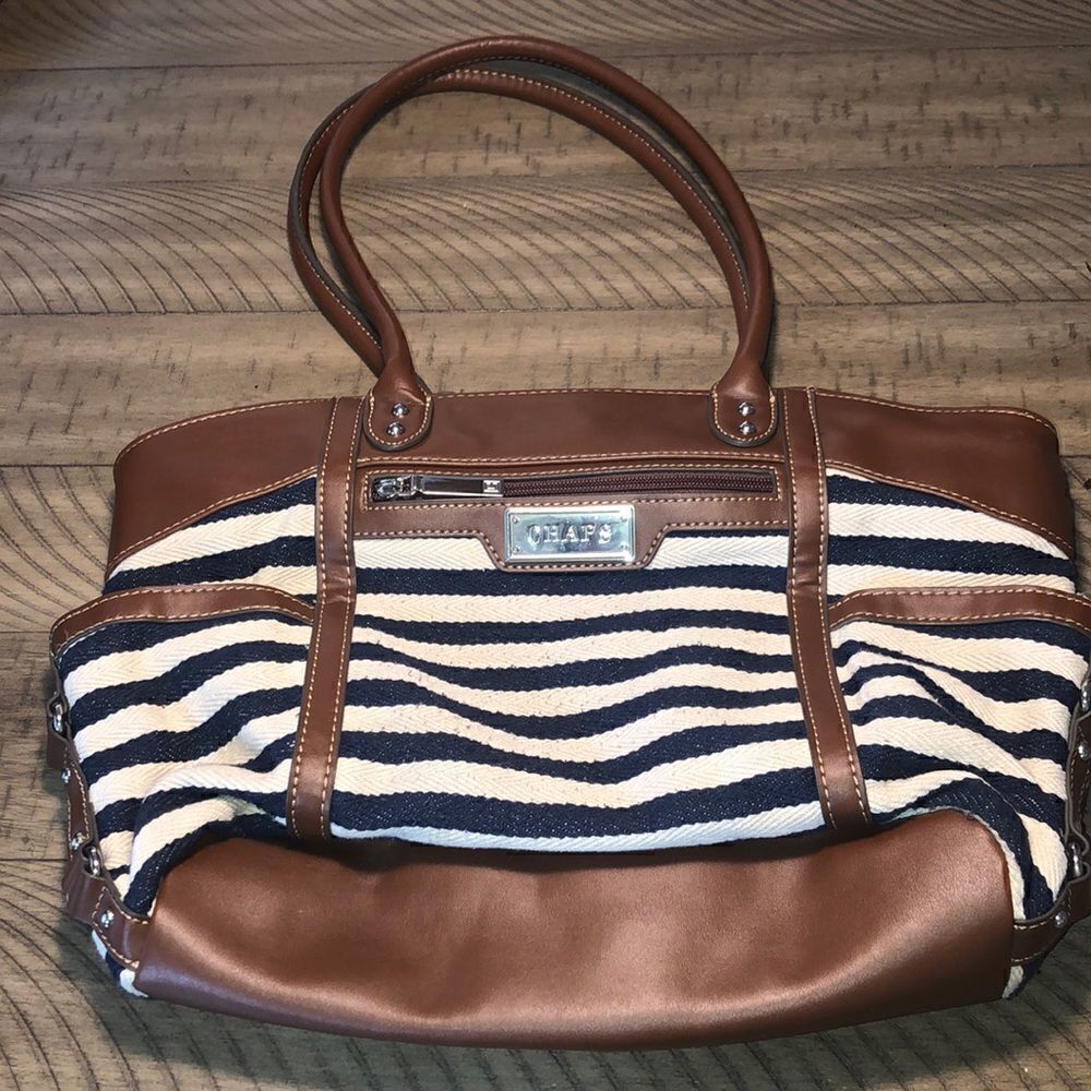 Western Stitch Vegan 🌱 Leather Canvas Striped Snap Bag. Secure Zip Side.